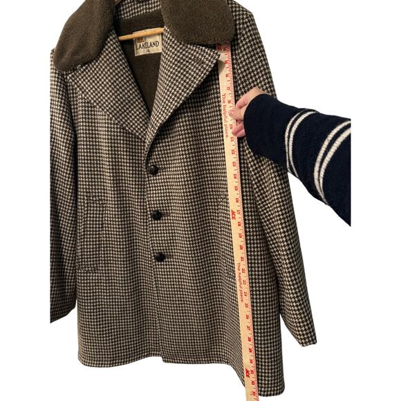 SOLD!  Vintage L Wool $450 Herringbone Shearling Coat Long Jacket Brown 44 - Picture 12 of 15